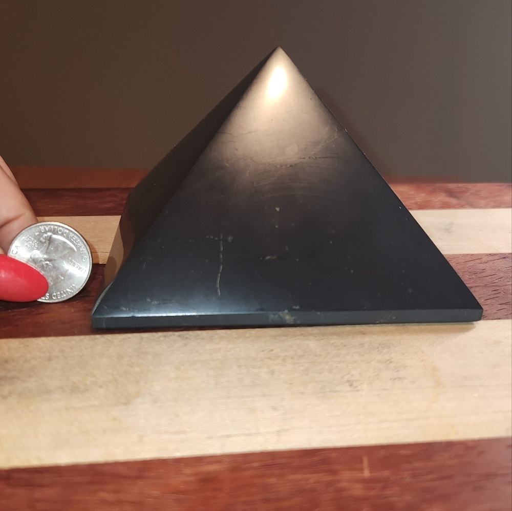 "Authentic 110mm Shungite Pyramid - EMF Protection, Healing Energy Home Decor